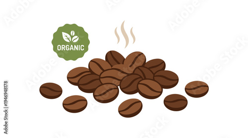 Roasted coffee beans, aromatic caffeine seeds for natural Brazilian espresso that energize mornings. An organic ingredient icon rendered as a flat vector illustration on a white background