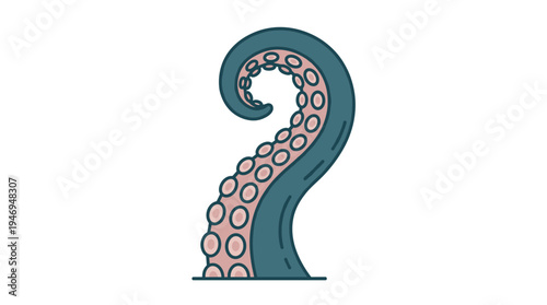 A massive octopus arm, a kraken-like limb with suckers, emerges from the ocean depths as a frightening aquatic invertebrate, depicted in a flat vector illustration set against a white background