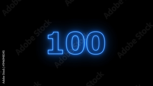 Abstract beautiful blue neon counting number 100 icon background 4K illustration.