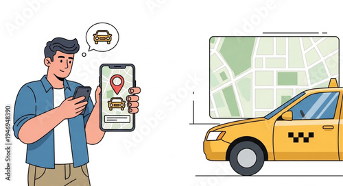 Man ordering a taxi online.