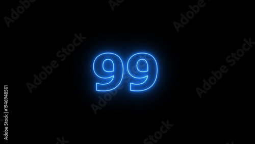 Abstract beautiful blue neon counting number 99 icon background 4K illustration.