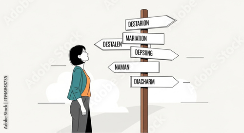 Man looking at direction signs.