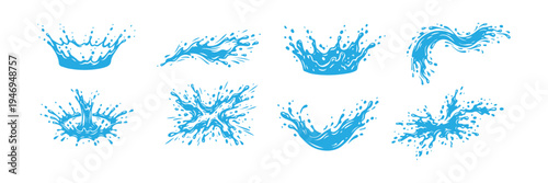 Blue Water Splash Set Vector Isolated on White Background.