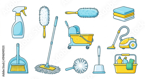 Cleaning Service Tools Vector Collection, Professional Housekeeping Equipment