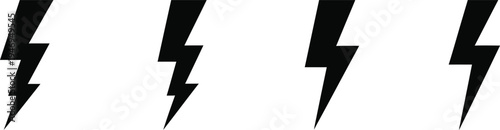 Four black lightning bolt icons on white background thunder storm