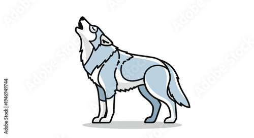 Stylized howling wolf cartoon illustration on a white background