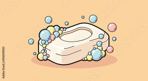 Cartoon Bar of Soap with Colorful Lather Bubbles