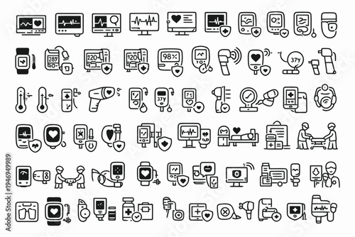 Comprehensive collection of modern technology and household icons in a minimalist style