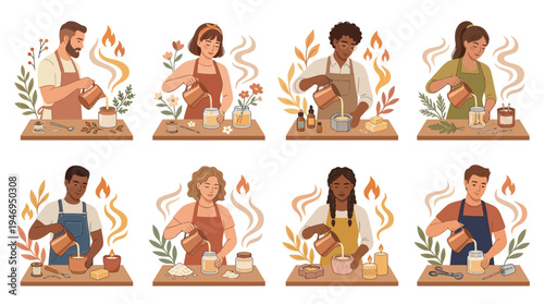 Candle Making Workshop: Diverse Artisans Crafting Scented Candles