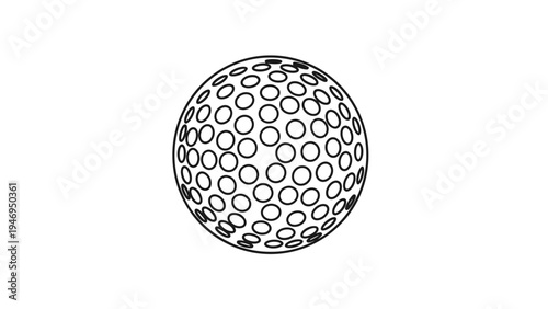 Minimalist black and white line drawing of a golf ball showing its dimpled surface texture on a white background.