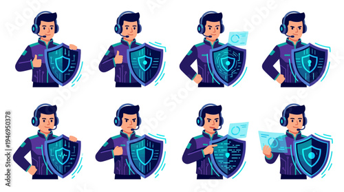 Cyber Security Guard with Digital Shield and Hologram