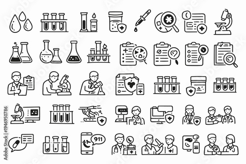 Comprehensive icons representing various aspects of medical and laboratory sciences