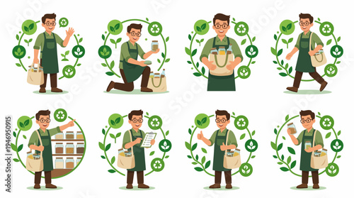 Eco Friendly Man Lifestyle Diverse Poses