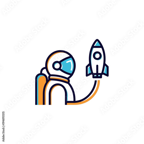 Astronaut in space suit with a rocket, symbolizing space exploration and launch.