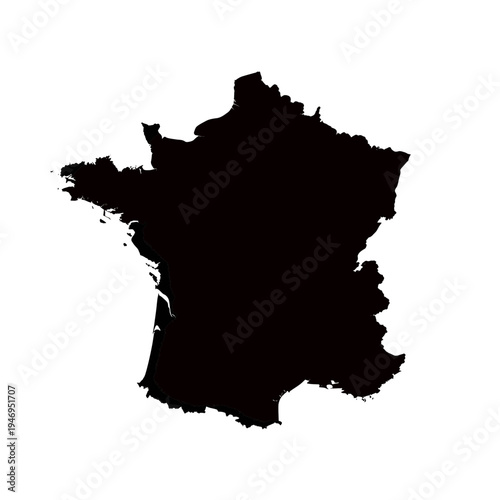 Black silhouette map of the country of france with detailed coastline outline