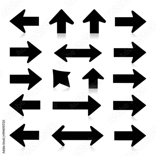 Collection of black directional arrows pointing in various directions on a grid