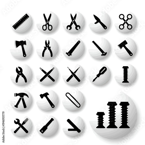 Collection of diverse scissors designs in monochrome illustration style