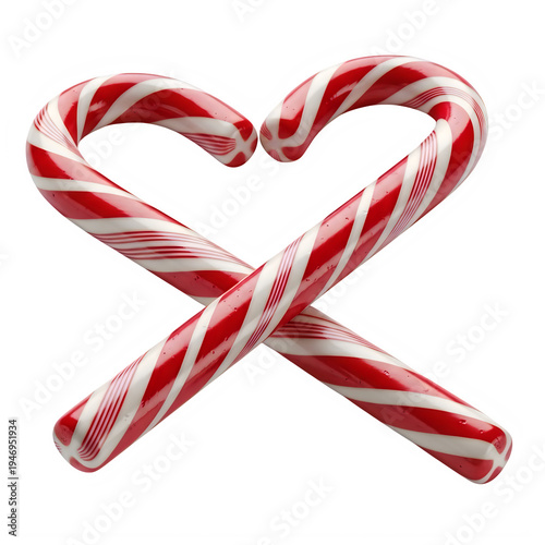 Red and white striped candy cane heart shape isolated on transparent background