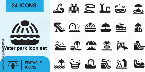 Vector icon set featuring zodiac symbols and country icons with travel and holiday elements like sun cake hat wedding and Christmas signs in a simple black silhouette design