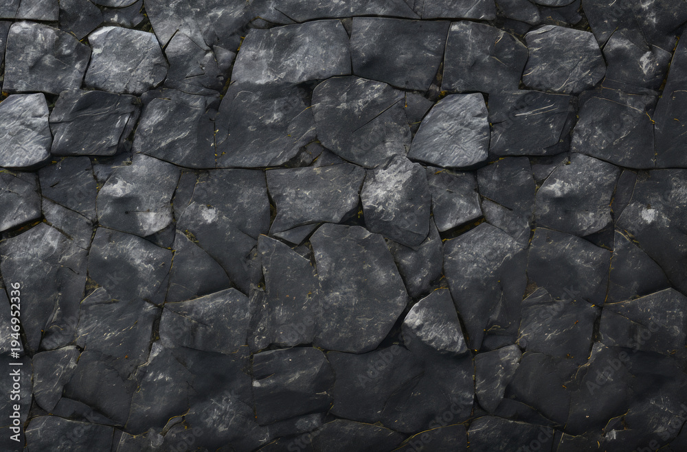 Fototapeta premium Processed collage of black stony asphalt surface texture. Background for banner, backdrop.