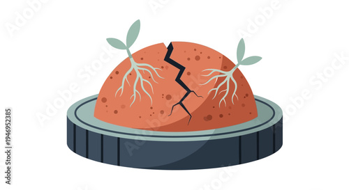 Cracked Soil with Small Green Sprouts.