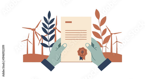 Hands Holding Document with Green Seal.