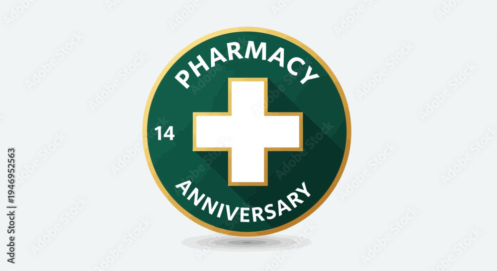 Obraz premium Pharmacy Anniversary Emblem: Celebrating 14 Years Of Dedicated Healthcare Service Achievement