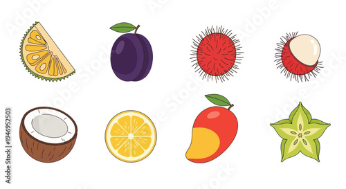 Colorful tropical fruits isolated on white