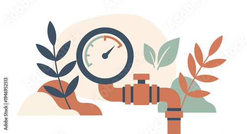 Water pressure gauge on copper pipe.