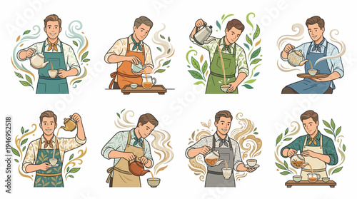 Tea Ceremony: Man Pouring Tea in Various Styles