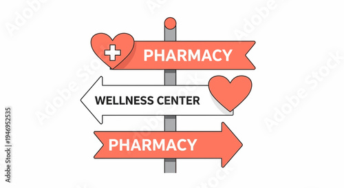 Pharmacy and Wellness Center Sign, Health Directional Signage, Medical Route Indicator