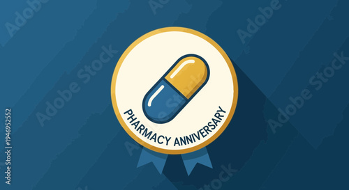 Pharmacy Anniversary Emblem Featuring A Pill Symbolizing Healthcare and Celebrating Years of Service