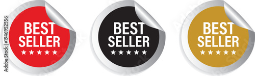 Bestseller label in premium colored sticker design. Vector illustration.