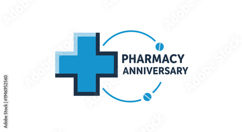 Pharmacy Anniversary Logo Depicting Healthcare, Medication, and Medical Services Promotion