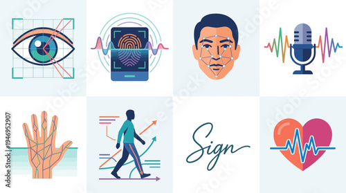 Biometric Identification Technology Icons Set