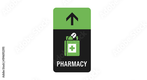 Pharmacy Directional Sign Indicating Location And Availability Of Pharmaceuticals