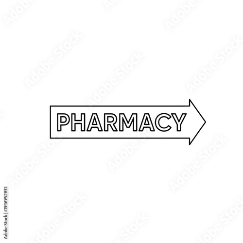 Pharmacy Directional Sign Indicating Location in Simple Outline With White Background