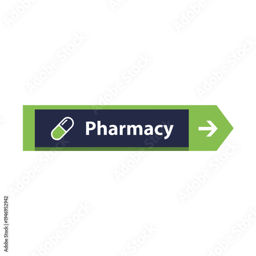 Pharmacy Directional Sign Indicating Location of Pharmaceutical Services and Healthcare Assistance