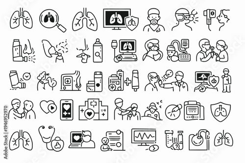 Comprehensive illustration of healthcare, diagnostics, and medical technology icons