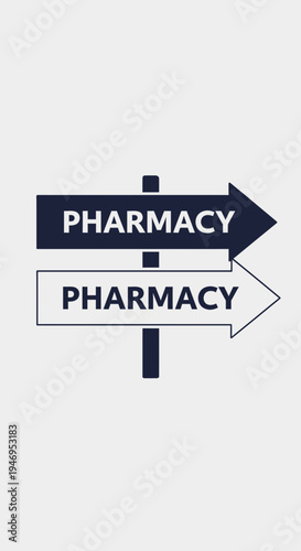Pharmacy Directional Signage Design: Modern Healthcare Navigation Concept on Neutral Background
