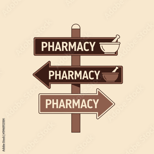 Pharmacy Directional Signage Design For Medical Healthcare Services And Drugstore Guidance