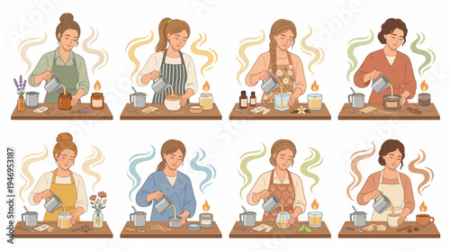 Candle Making Process: Women Creating Scented Candles