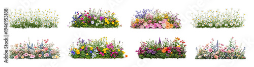PNG Colorful floral garden borders on transparent background