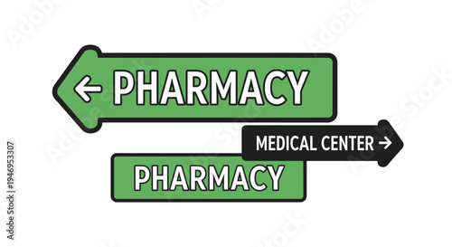 Pharmacy Directional Signs: Arrows Pointing the Way to Medical Services And Care