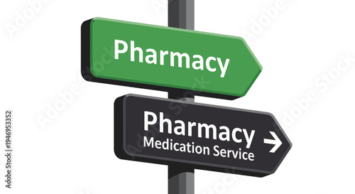 Pharmacy Directional Signs Indicating Essential Medication Services And Healthcare Directions