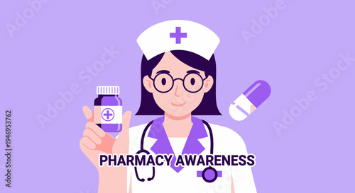 Pharmacy Healthcare Professional Illustrating Medicine with Awareness Message