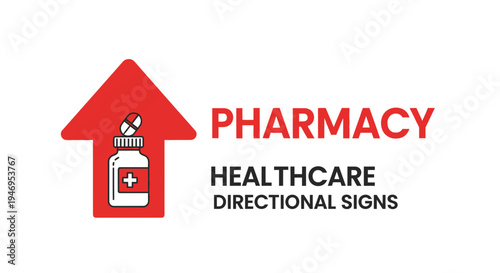 Pharmacy Healthcare Directional Signs Advertising Visual Medical Iconography Concept Illustration
