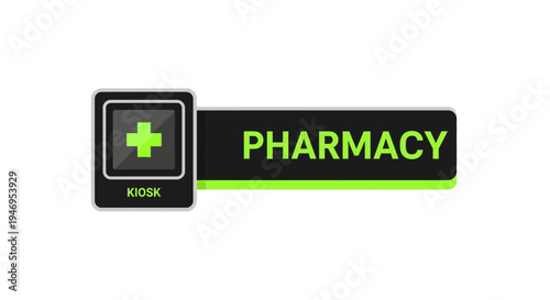 Pharmacy Kiosk Signage With Green Cross Icon on White Background Vector Illustration