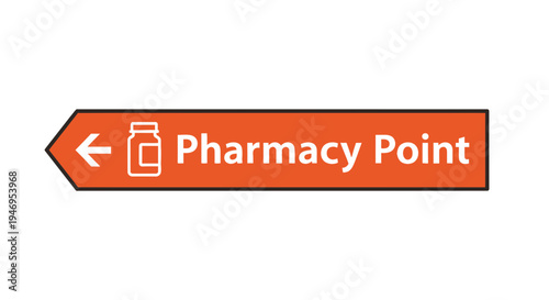 Pharmacy Location Sign Featuring Medicine Bottle Symbol Indicating Directional Guidance
