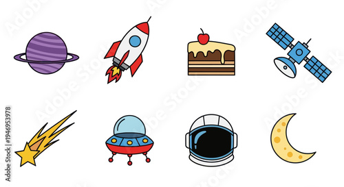 Cosmic elements illustrated on white background